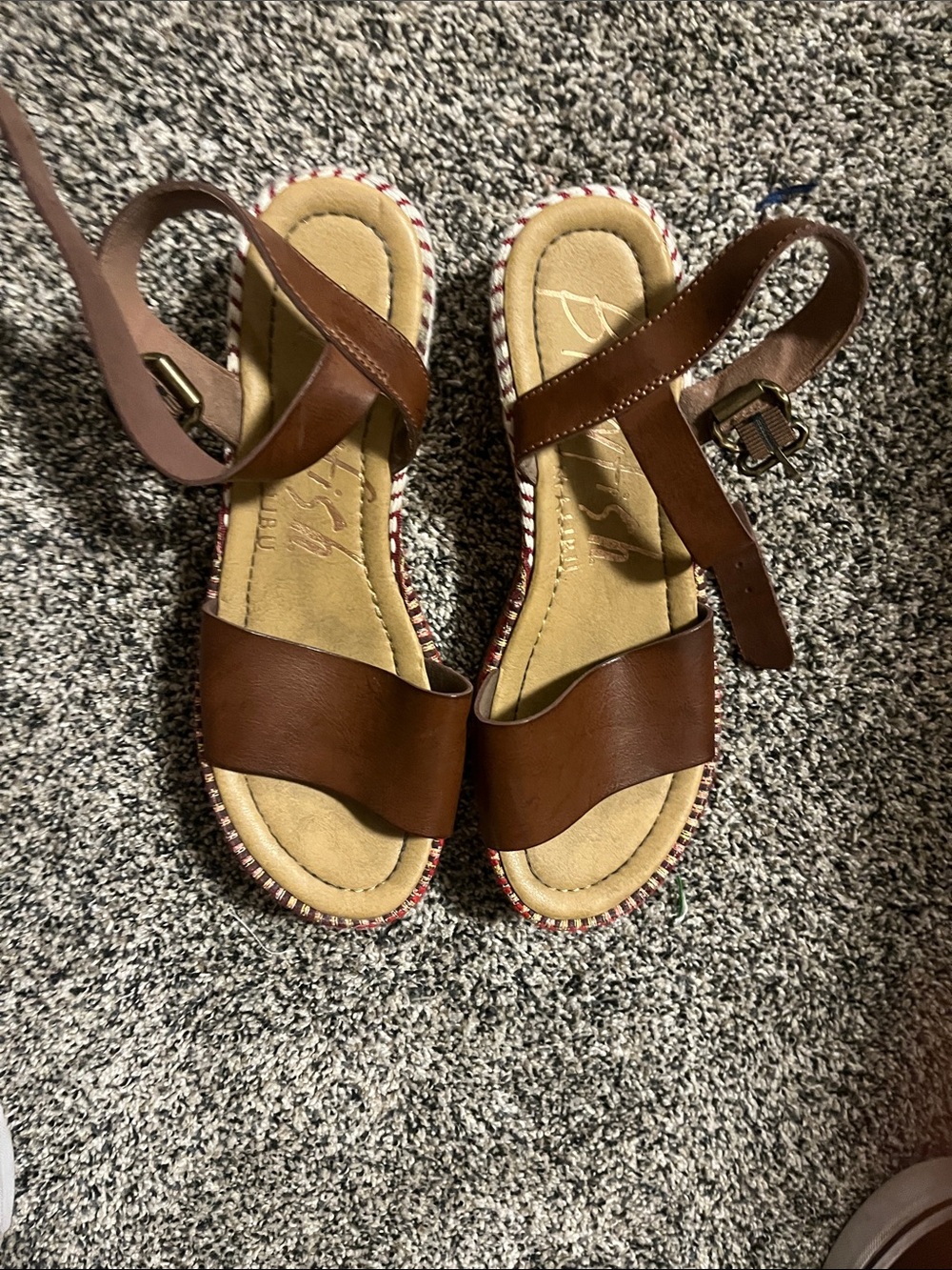 Women's Brown Ankle-Strap Leather-Look Sandals